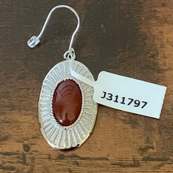 Vintage Style Silver Oval with Burnt Orange Center Stone Fishhook Style New - Picture 3 of 5